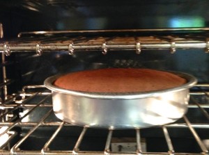 Flourless Chocolate Cake raising in the oven.