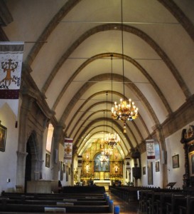 Interior of the Carmel Mission's Basilica.