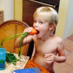Soup: Grandson eating a fresh garden carrot. Trueheartgal.